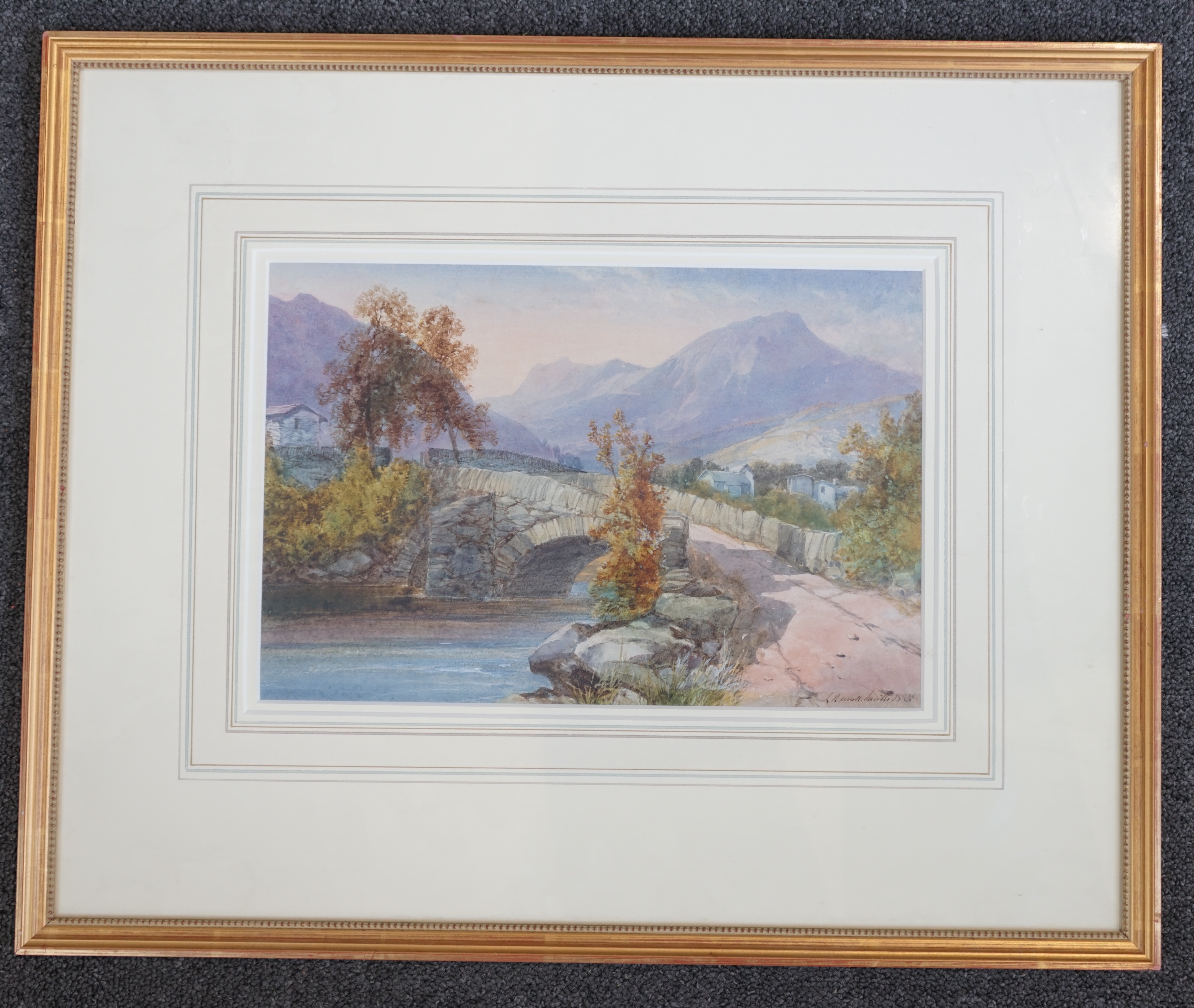 James Burrell Smith (British, 1822-1897), watercolour, 'Old stone bridge, Lake District', signed and dated 1885, 21 x 32cm. Condition - good